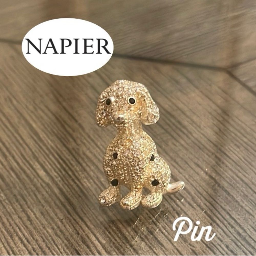 Vintage NAPIER Silver-tone Rhinestone Spotted Dog Pin Rhinestone Dalmatian Pin